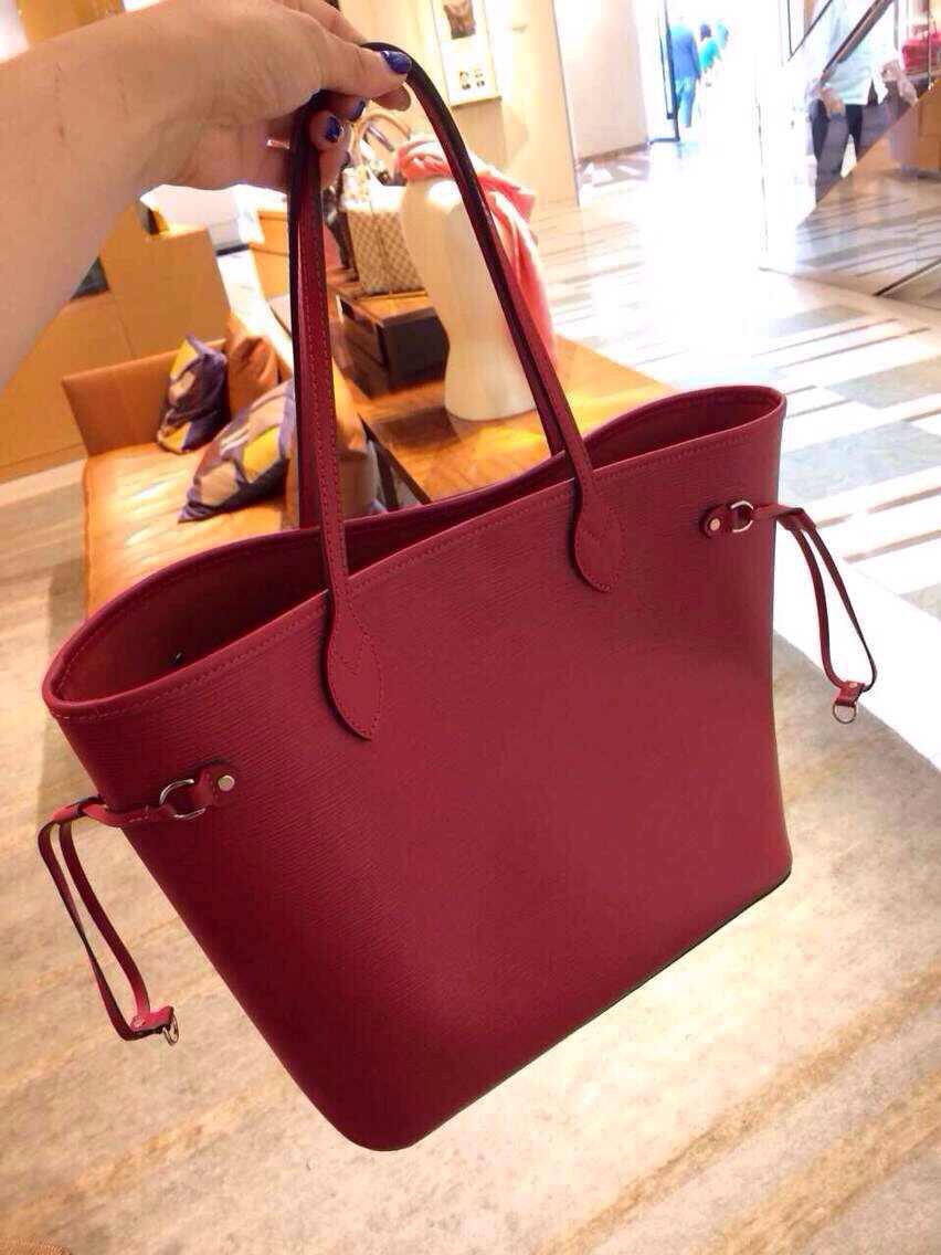 Authentic Louis Vuitton Epi Leather Neverfull MM Bag M40954 Red